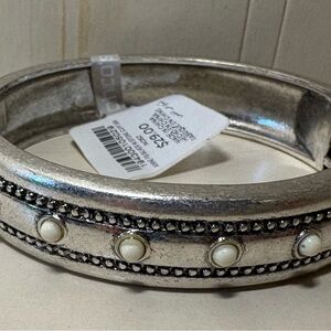 Chico's Silver and White Dots Bangle Bracelet